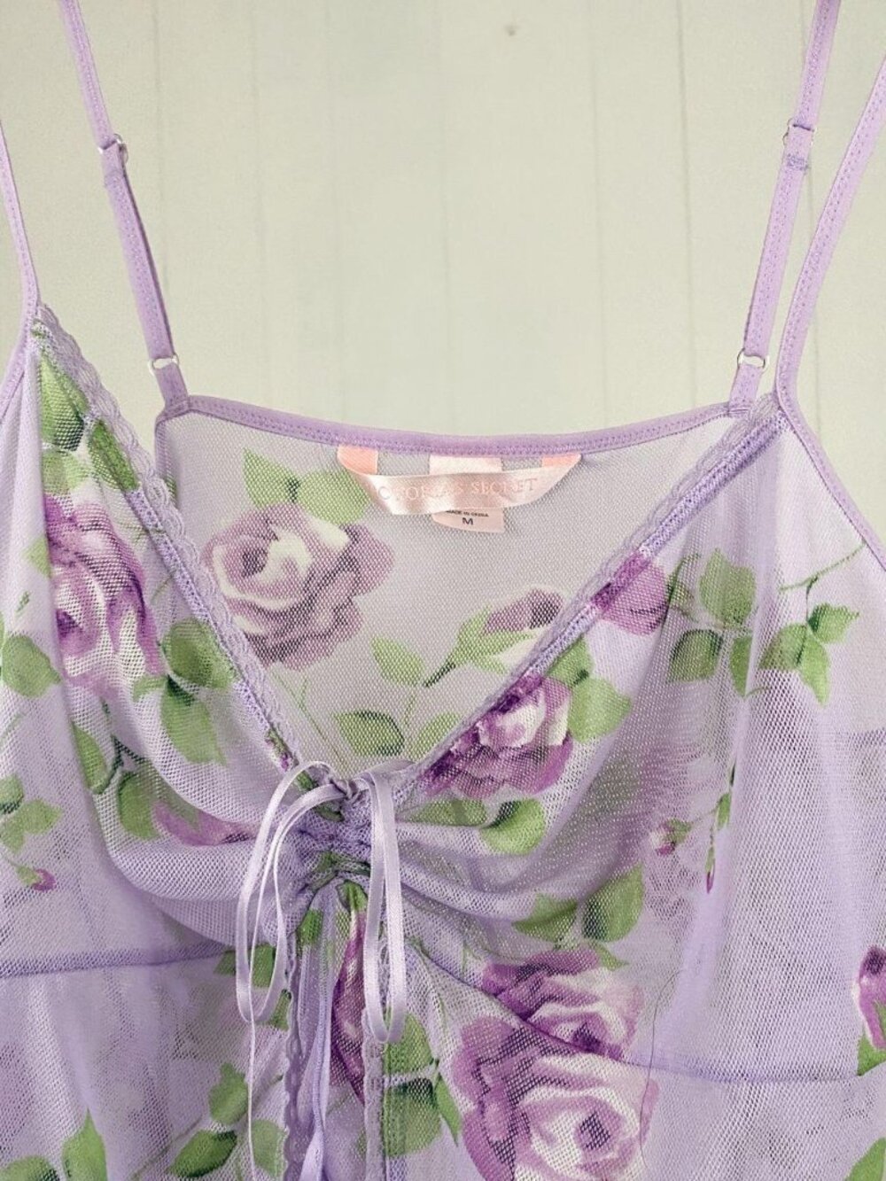 y2k 2000s victorias secret lavender purple floral mesh split front cami - Picture 3 of 3